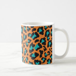 Caneca De Café Leopardo Imprime Laranja, Preto, Aqua
