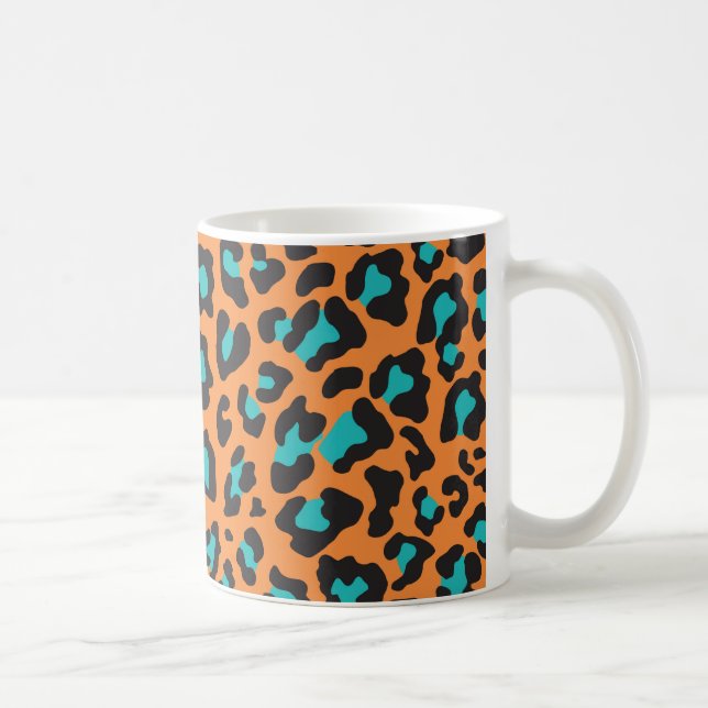 Caneca De Café Leopardo Imprime Laranja, Preto, Aqua (Direita)