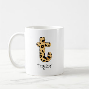 Caneca De Café Leopardo Imprimir Inicial em Minúsculas e Nome