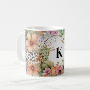 Caneca De Café Leopardo Monograma - Impressão Floral