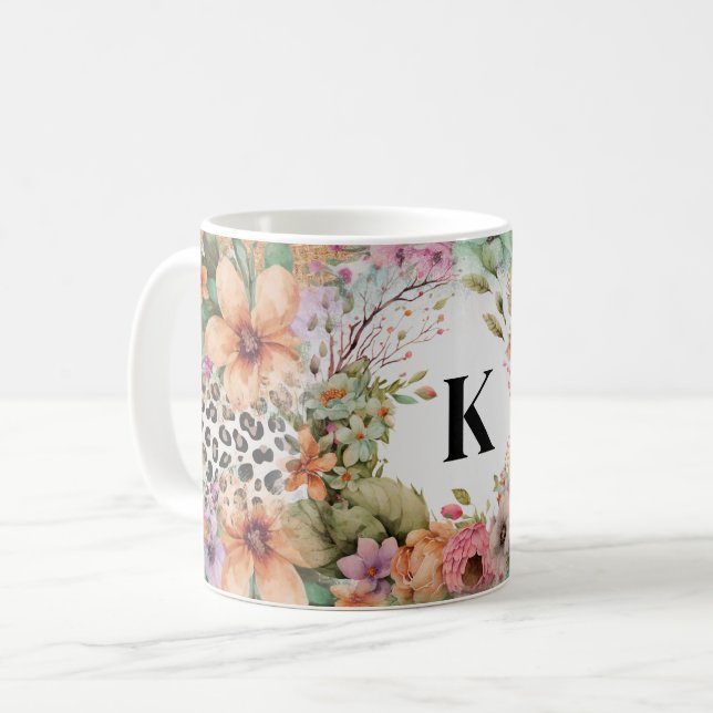 Caneca De Café Leopardo Monograma - Impressão Floral (Frente Esquerda)