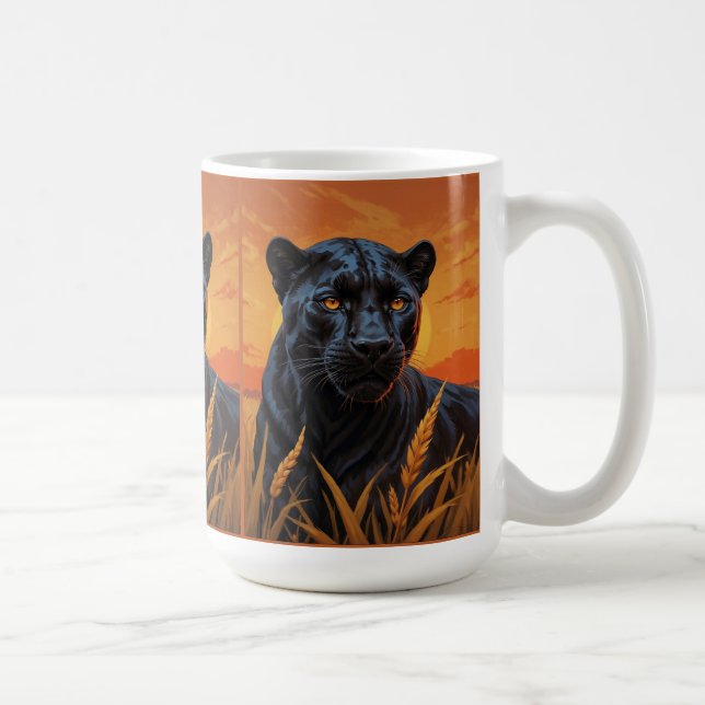 Caneca De Café Leopardo Negro e Savana Africana (Direita)