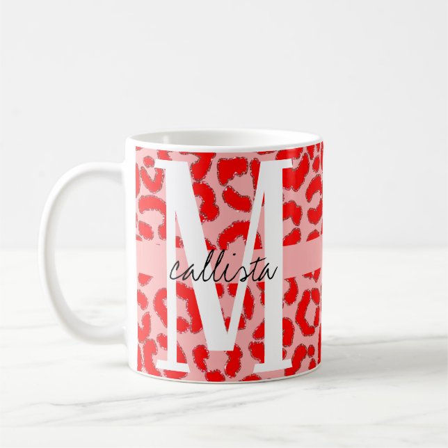 Caneca De Café Leopardo rosa-rosa-rosa-preto-preto-escuro Monogra (Esquerda)