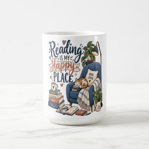 Caneca De Café Ler É o Meu Lugar Feliz – Design de Amante de Livr