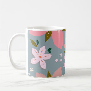 Caneca De Café Les Fleurs 06 Fllower Padrão Blue E Blush Floral