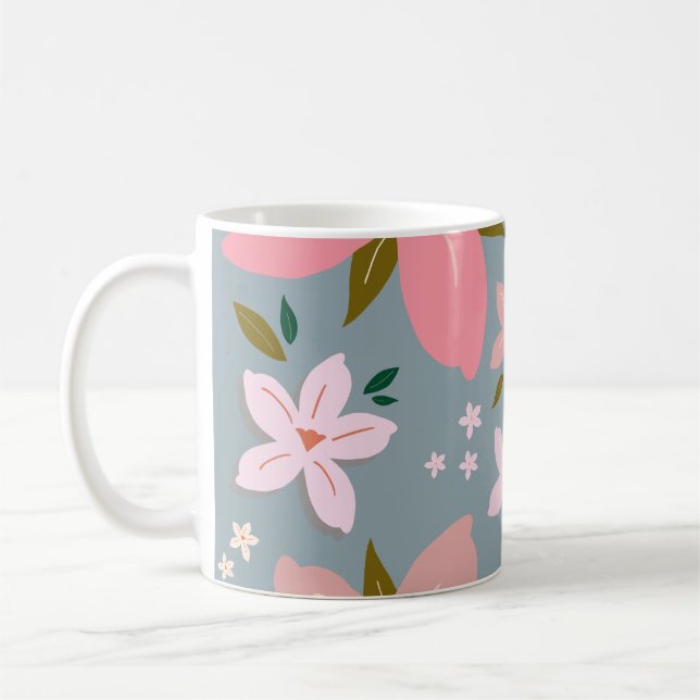 Caneca De Café Les Fleurs 06 Fllower Padrão Blue E Blush Floral (Esquerda)