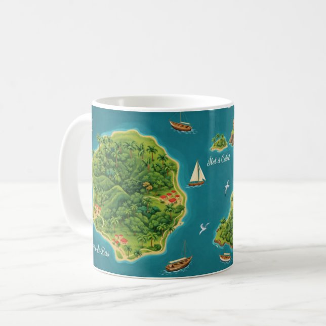 Caneca De Café Les Saintes – Illustrated Island Map (Frente Esquerda)