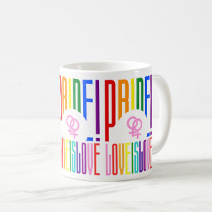 Caneca De Café Lésbica Love is Love LGBT Pride Rainbow Typografia