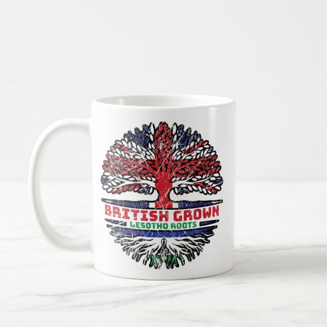 Caneca De Café Lesoto British Tree Roots Flag (Esquerda)