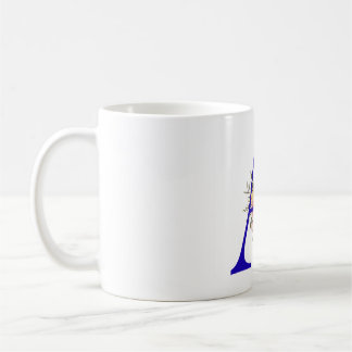 Caneca De Café Letra A Azul com Design Floral de Aquarela Monogr