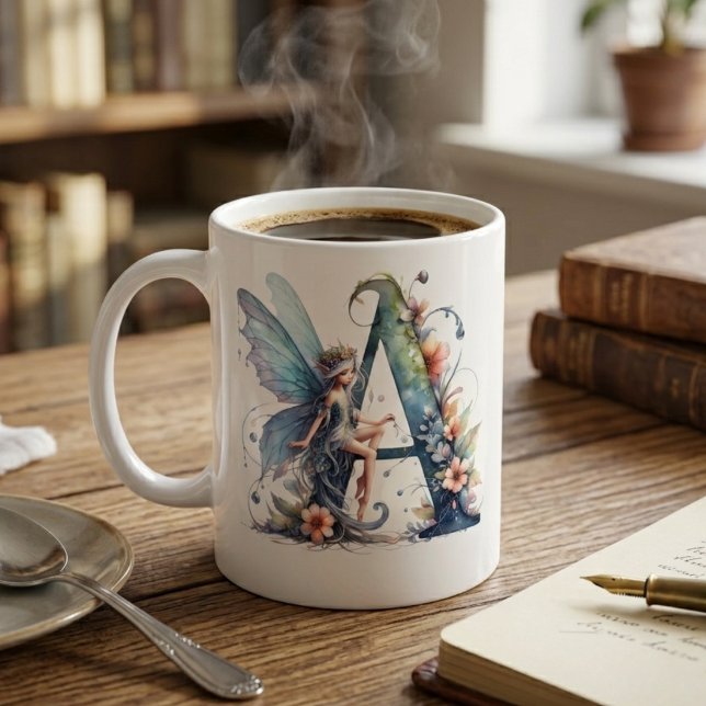 Caneca De Café Letra A de Monograma Fada (Criador carregado)
