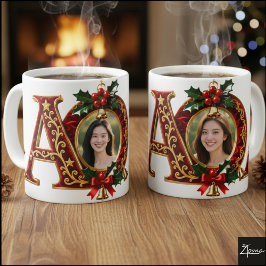 Caneca De Café Letra A de Natal em Veludo Vermelho Luxuoso Dourad