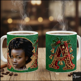Caneca De Café Letra A de Natal Vermelho Veludo Luxo Dourado