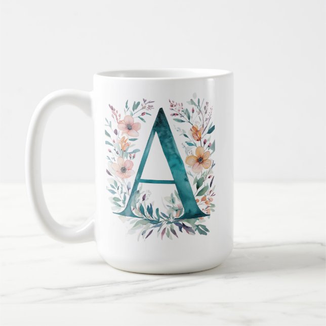 Caneca De Café Letra A do Monograma Flor (Esquerda)