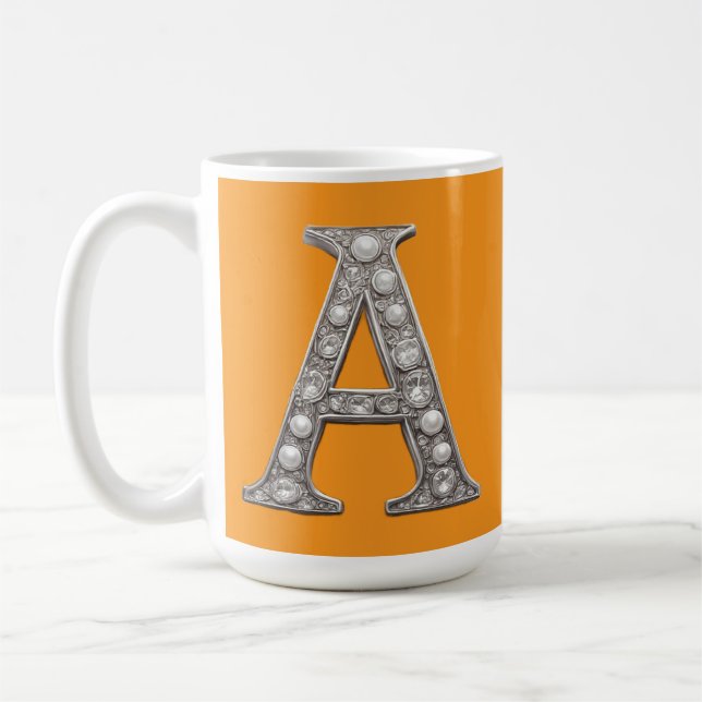 Caneca De Café Letra A Encrustada com Joias em Fundo Amarelo (Esquerda)