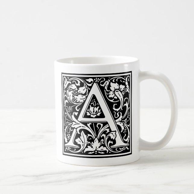 Caneca De Café Letra A Monograma Medieval Art Nouveau (Direita)
