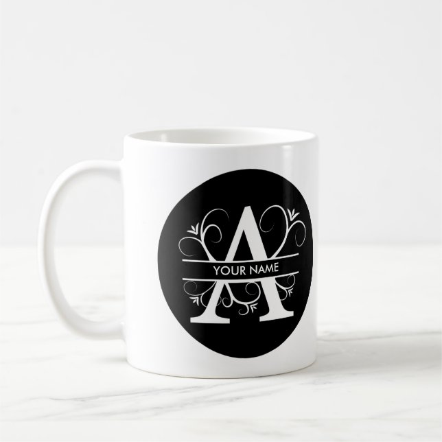 Caneca De Café Letra A - Monograma Preto e Branco (Esquerda)