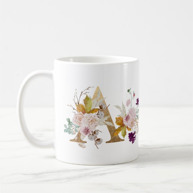 Caneca De Café Letra A - Presente Floral Dourado para a colega de (Esquerda)