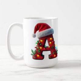 Caneca De Café Letra A Vermelha Natalícia Decorada Festivamente