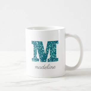Caneca De Café Letra aqua Glitter Mname Mug