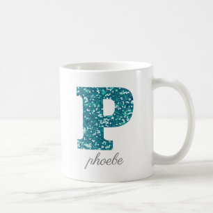 Caneca De Café Letra aqua Glitter Pattern P name Mug