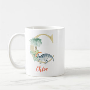 Caneca De Café Letra aquosa C com dinossauro