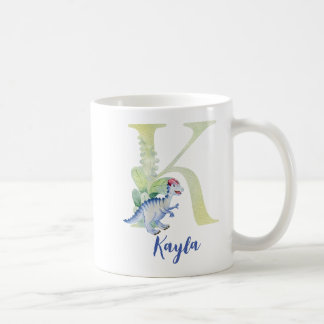 Caneca De Café Letra aquosa K com dinossauro