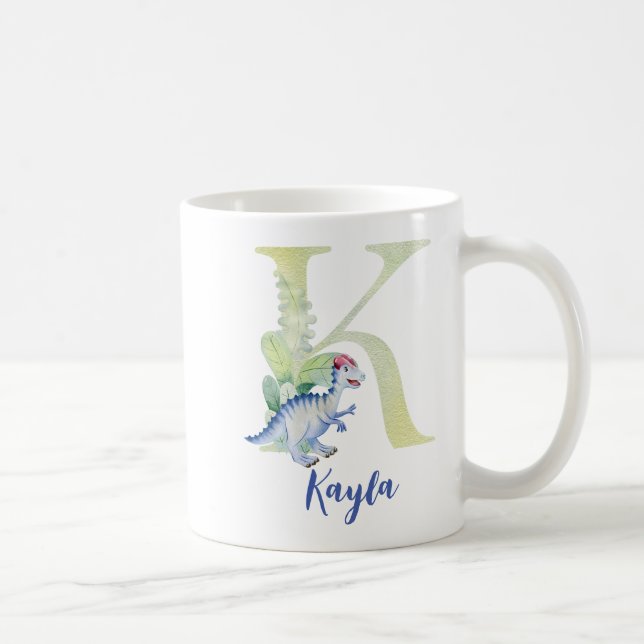 Caneca De Café Letra aquosa K com dinossauro (Direita)