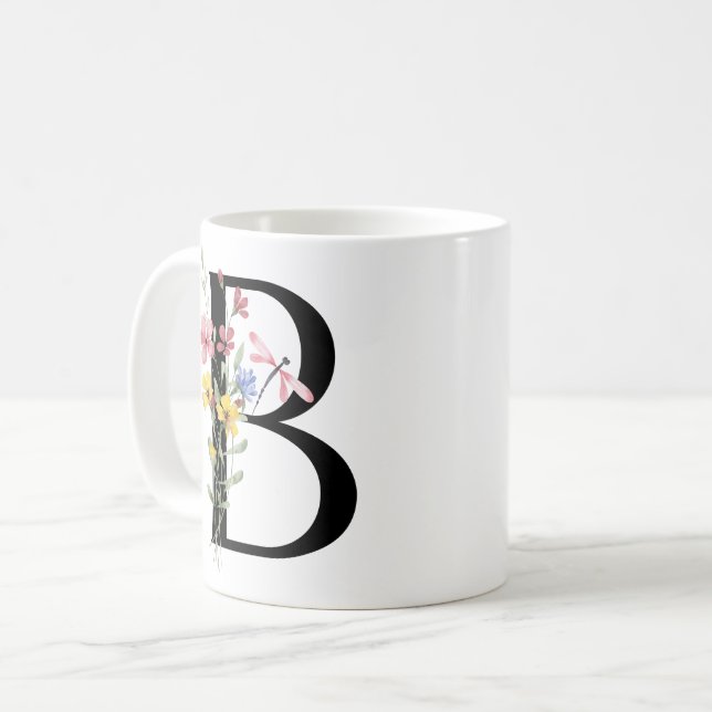 Caneca De Café Letra B com flores (Frente Esquerda)