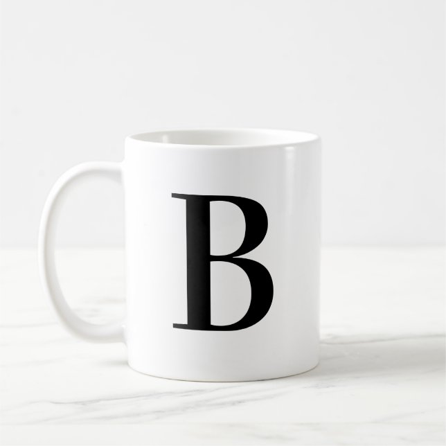 Caneca De Café Letra B Monograma Preta Personalizada (Esquerda)