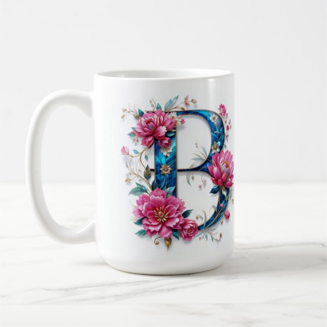 Caneca De Café Letra B Mug de café - Design floral para presente (Esquerda)