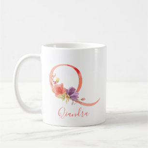 Caneca De Café Letra bonito Pink Watercolor "Q"
