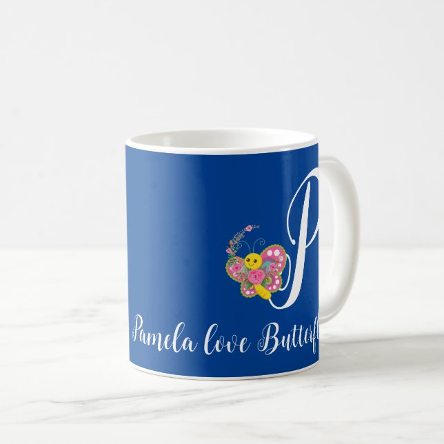 Caneca De Café Letra Butterfly P Floral Mug (Frente Esquerda)