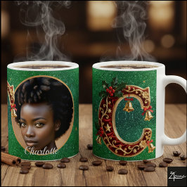 Caneca De Café Letra C de Natal Vermelho Veludo Dourado Luxuoso