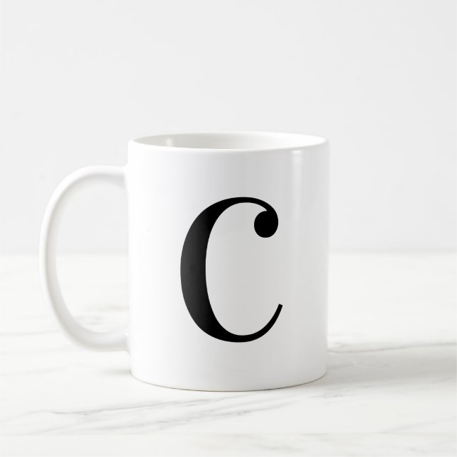 Caneca De Café Letra C Monograma Preta Personalizada (Esquerda)
