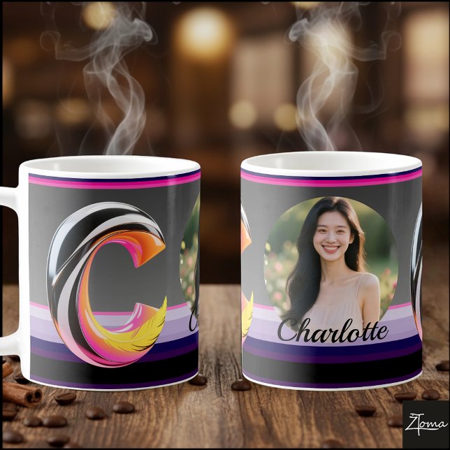 Caneca De Café Letra C Neon Fluida Abstrata Pena (This is a sample design. There are several models to choose from, with the name and color changed.
)