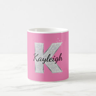 Caneca De Café Letra Cinza Rosa K