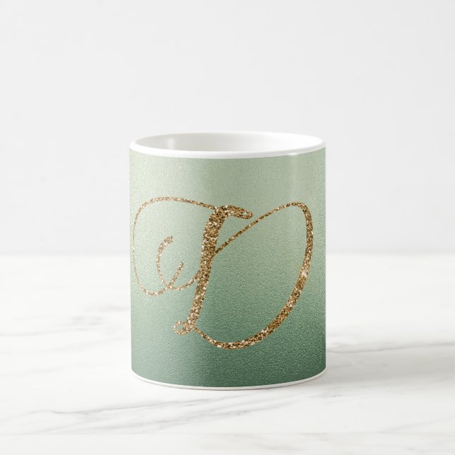 Caneca De Café Letra D com Brilho Dourado Verde Oliva (Centro)