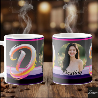 Caneca De Café Letra D Fluida Abstrata Neon Pincel