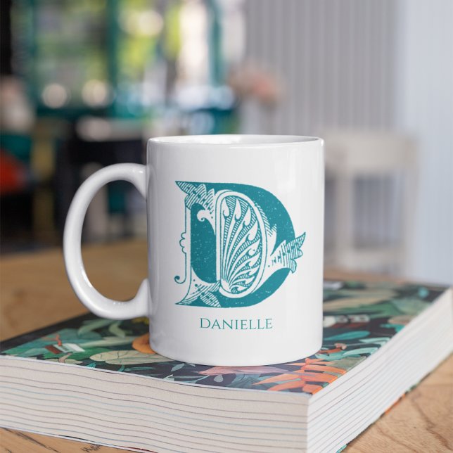 Caneca De Café Letra D Teal Monograma Nome Moderno (Criador carregado)