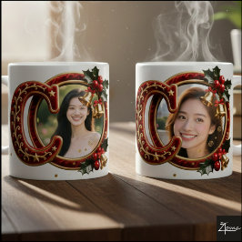 Caneca De Café Letra de Natal em Veludo Vermelho Luxuoso com Dour