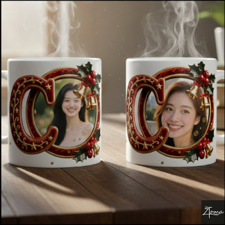Caneca De Café Letra de Natal em Veludo Vermelho Luxuoso com Dour