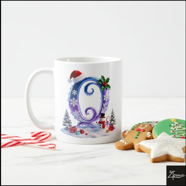 Caneca De Café Letra de Natal Iridescente Q com Boneco de Neve (Criador carregado)
