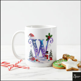Caneca De Café Letra de Natal Iridescente W com Boneco de Neve