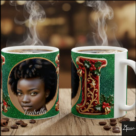 Caneca De Café Letra de Natal Vermelho Luxuoso em Veludo Dourado