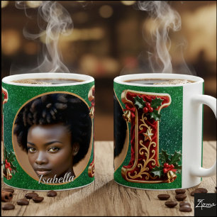 Caneca De Café Letra de Natal Vermelho Luxuoso em Veludo Dourado