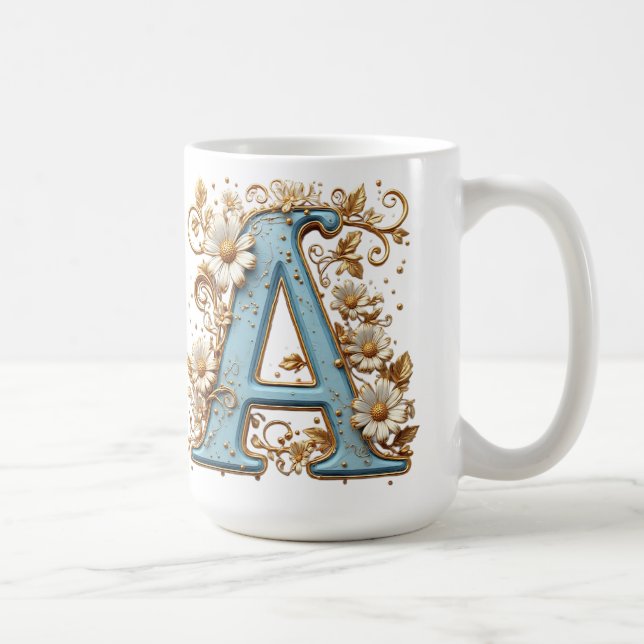 Caneca De Café Letra Decorativa A Com Esmalte Azul (Direita)