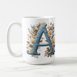 Caneca De Café Letra Decorativa A Com Esmalte Azul