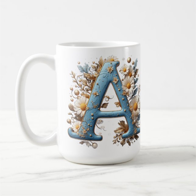 Caneca De Café Letra Decorativa A Com Esmalte Azul (Esquerda)