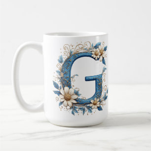 Caneca De Café Letra Decorativa G Com Esmalte Azul